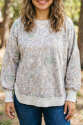 Khaki Camouflage Print Round Neck Long Sleeve Shift Plus Size Sweatshirt