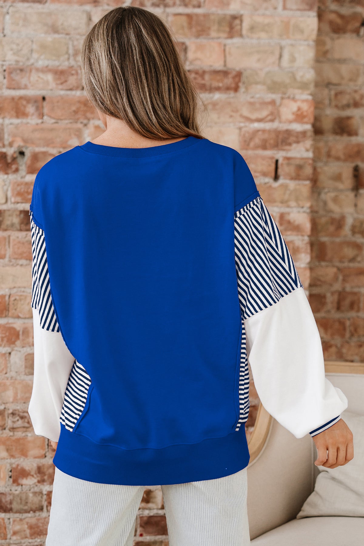 Racing Red Striped Patchwork Sleeve Colorblock Sweatshirt