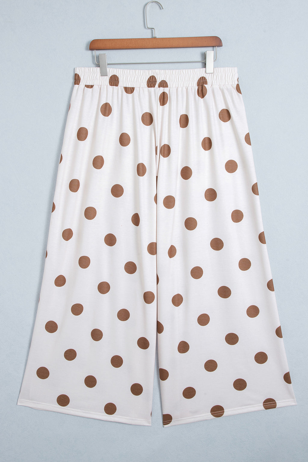 Sky Blue Polka Dot Elastic Waist Wide Leg Plus Size Pants