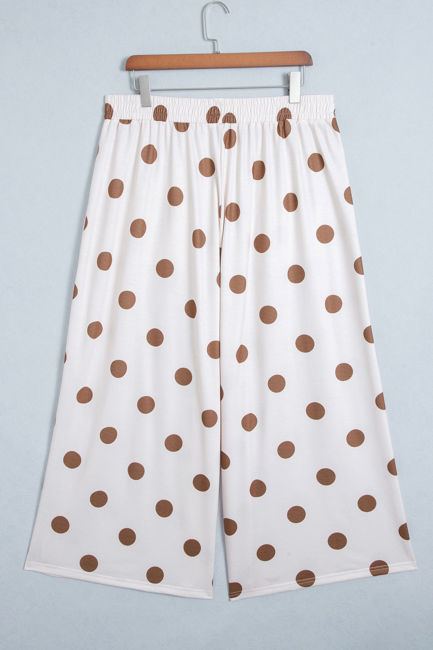 Sky Blue Polka Dot Elastic Waist Wide Leg Plus Size Pants