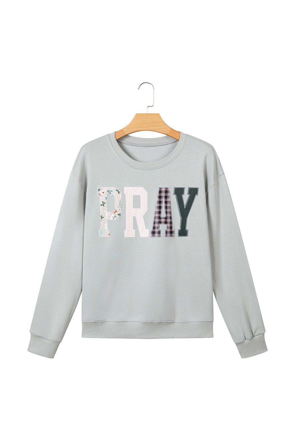 Parchment Floral Buffalo Plaid Striped Embroidered Patch Western Pullover Sweatshirt