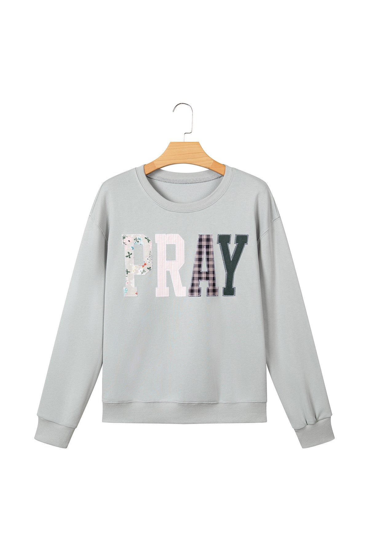 Parchment Floral Buffalo Plaid Striped Embroidered Patch Western Pullover Sweatshirt