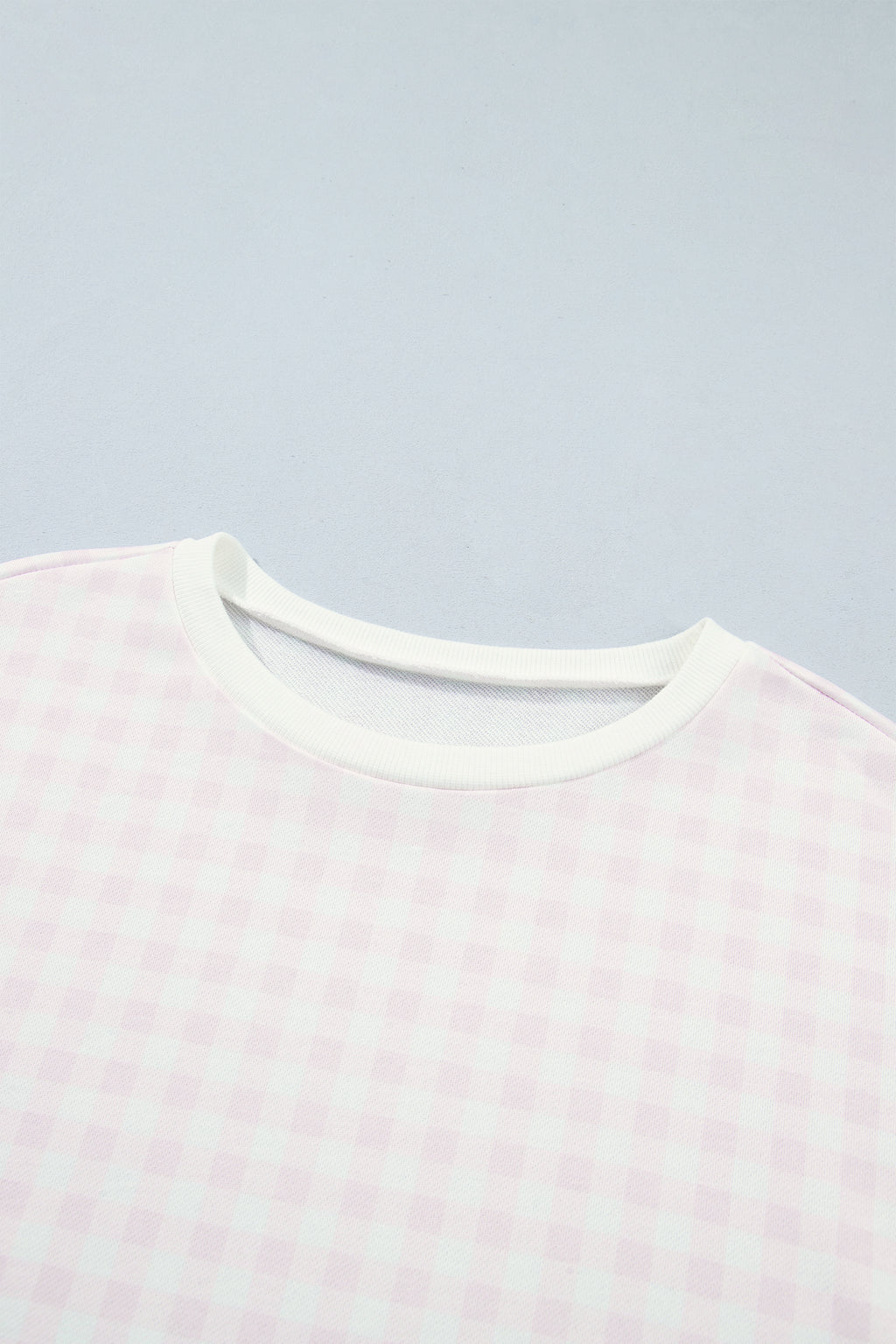Light Blue Plaid Round Neck Long Sleeve Sweatshirt