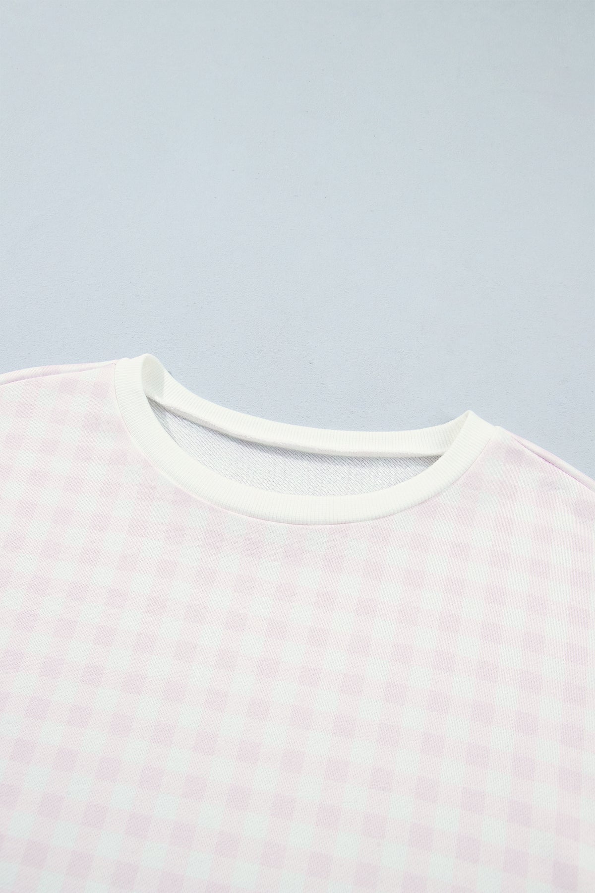 Light Blue Plaid Round Neck Long Sleeve Sweatshirt