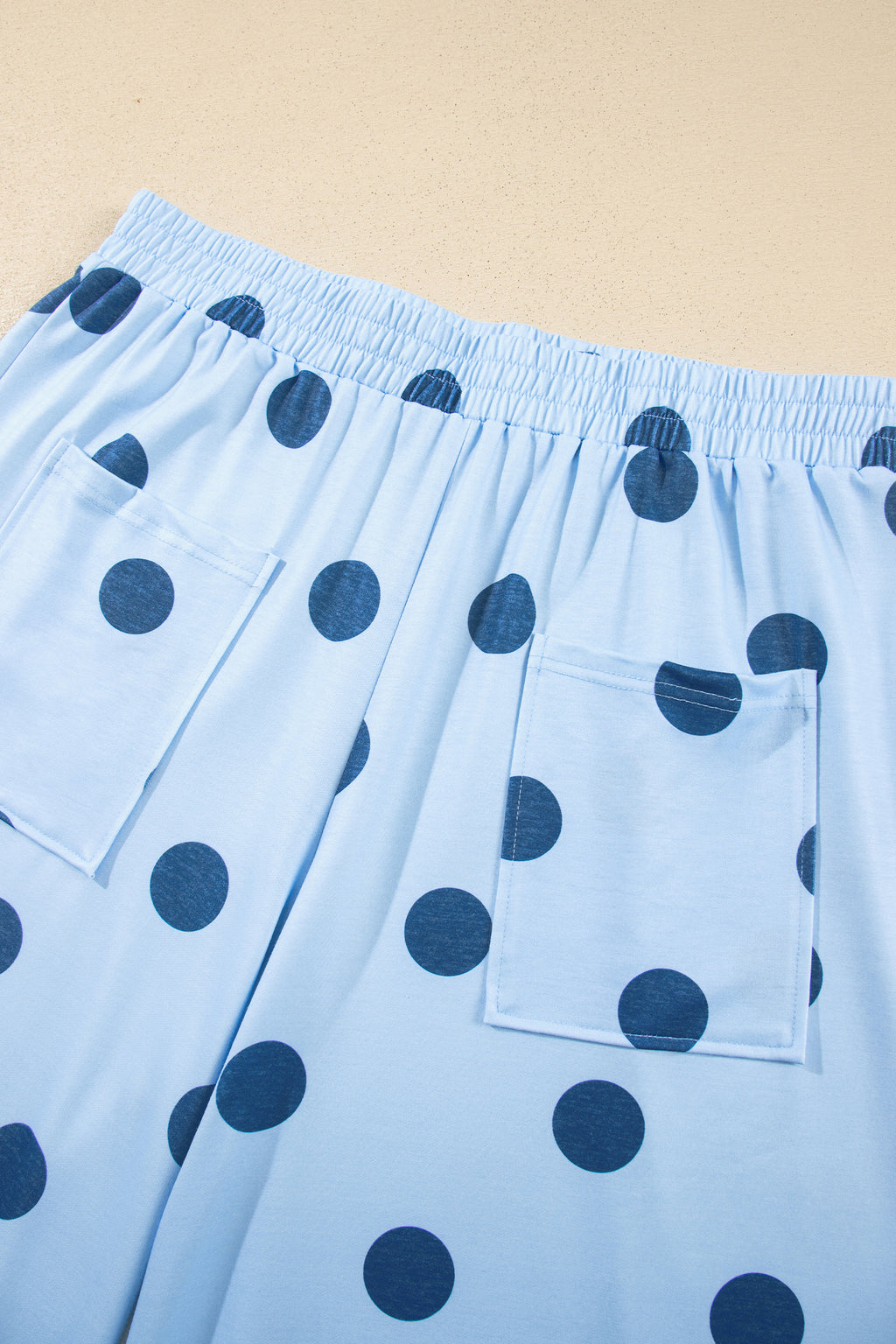 Sky Blue Polka Dot Elastic Waist Wide Leg Plus Size Pants