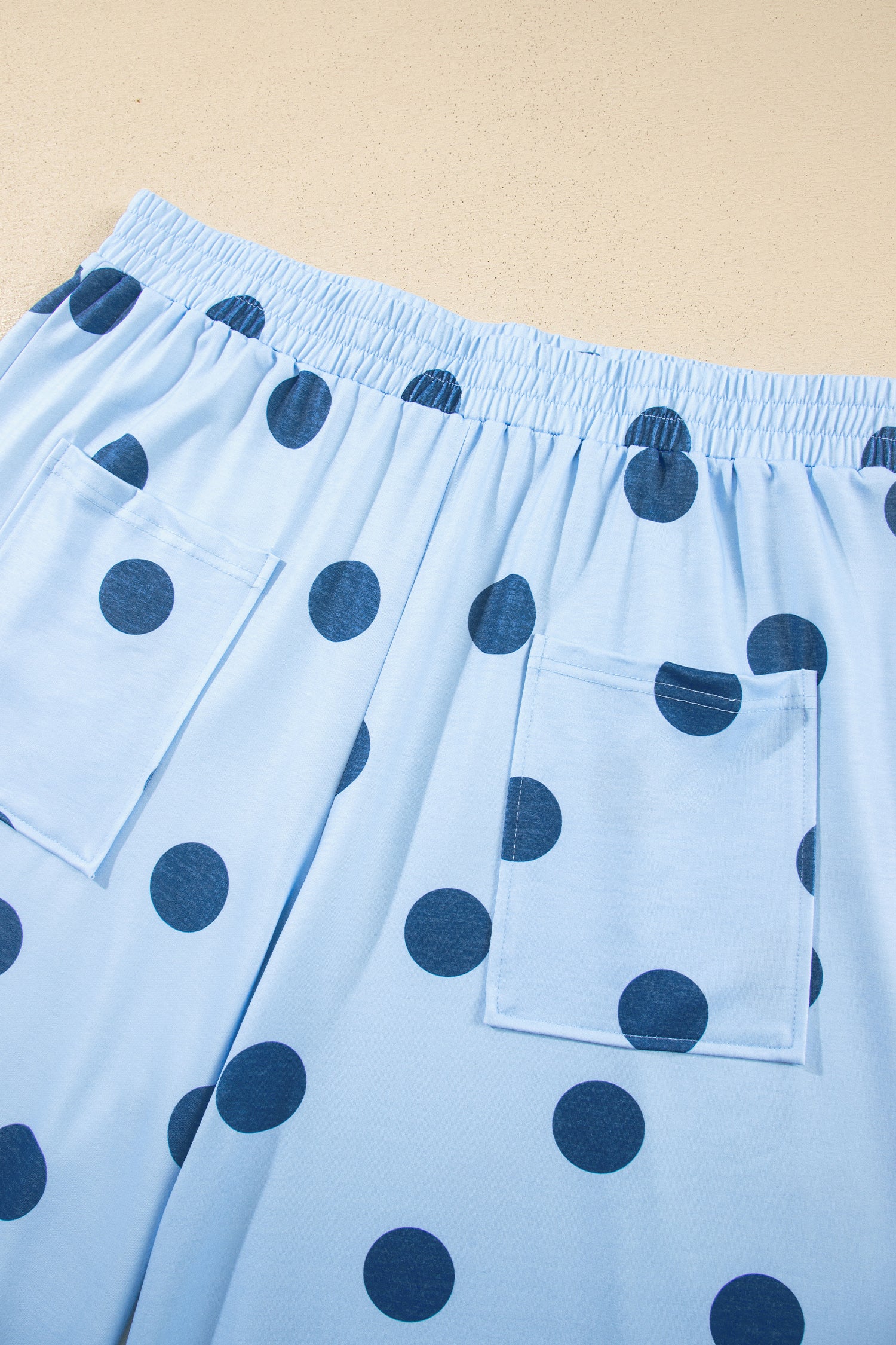 Sky Blue Polka Dot Elastic Waist Wide Leg Plus Size Pants