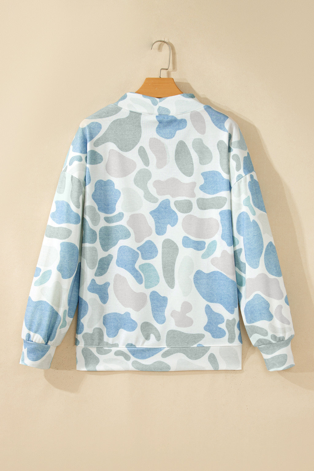 Sky Blue Camouflage Western Style Pullover Sweatshirt