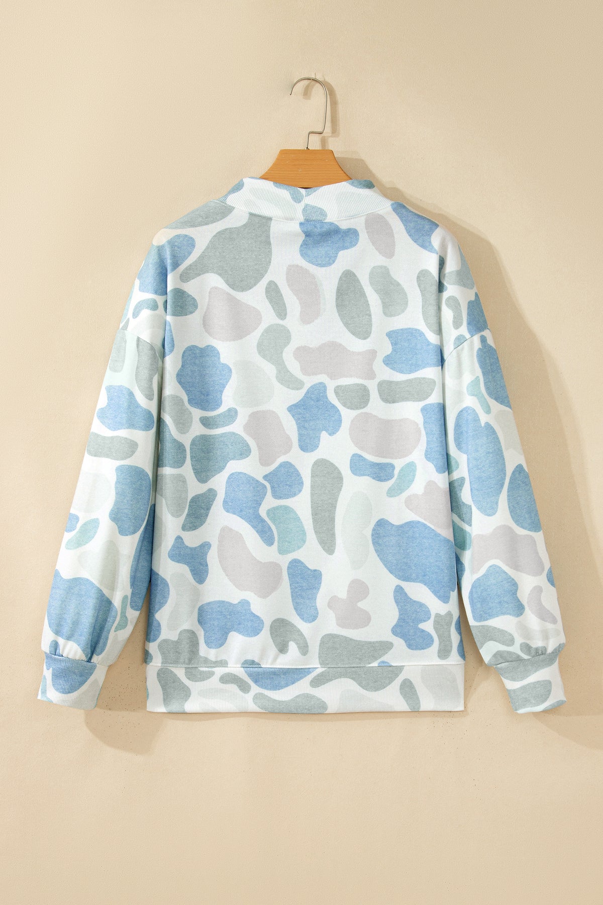 Sky Blue Camouflage Western Style Pullover Sweatshirt