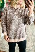 Multicolour Plus Size Leopard Print Ribbed Color Block Mock Neck Tunic Sweatshirt