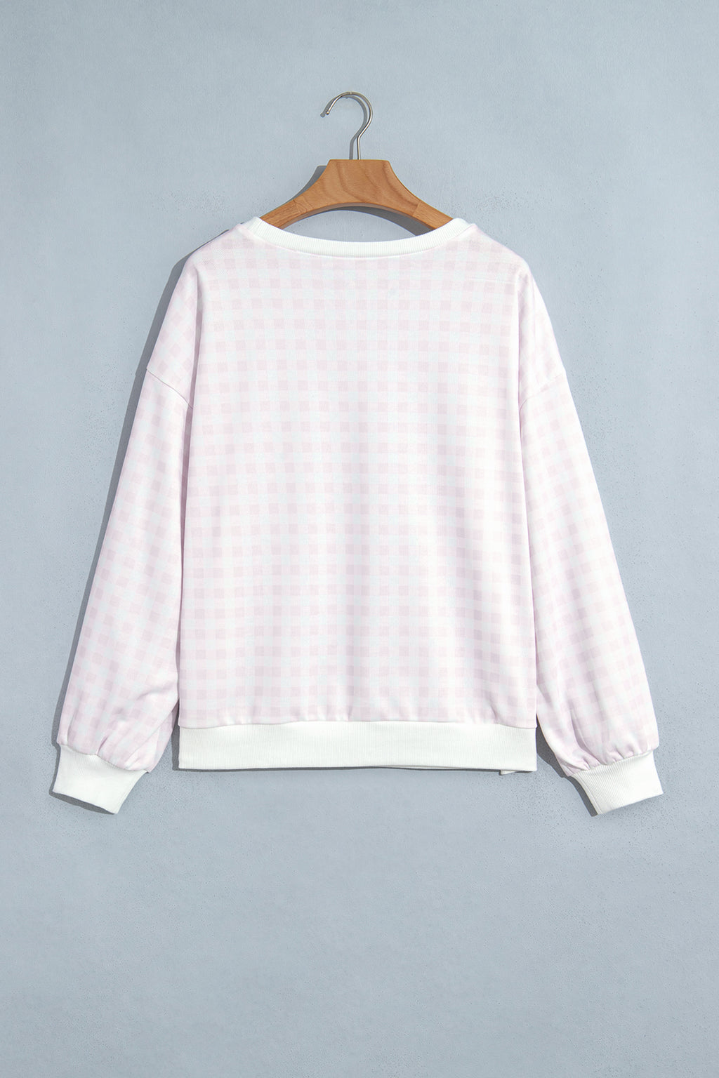 Light Blue Plaid Round Neck Long Sleeve Sweatshirt