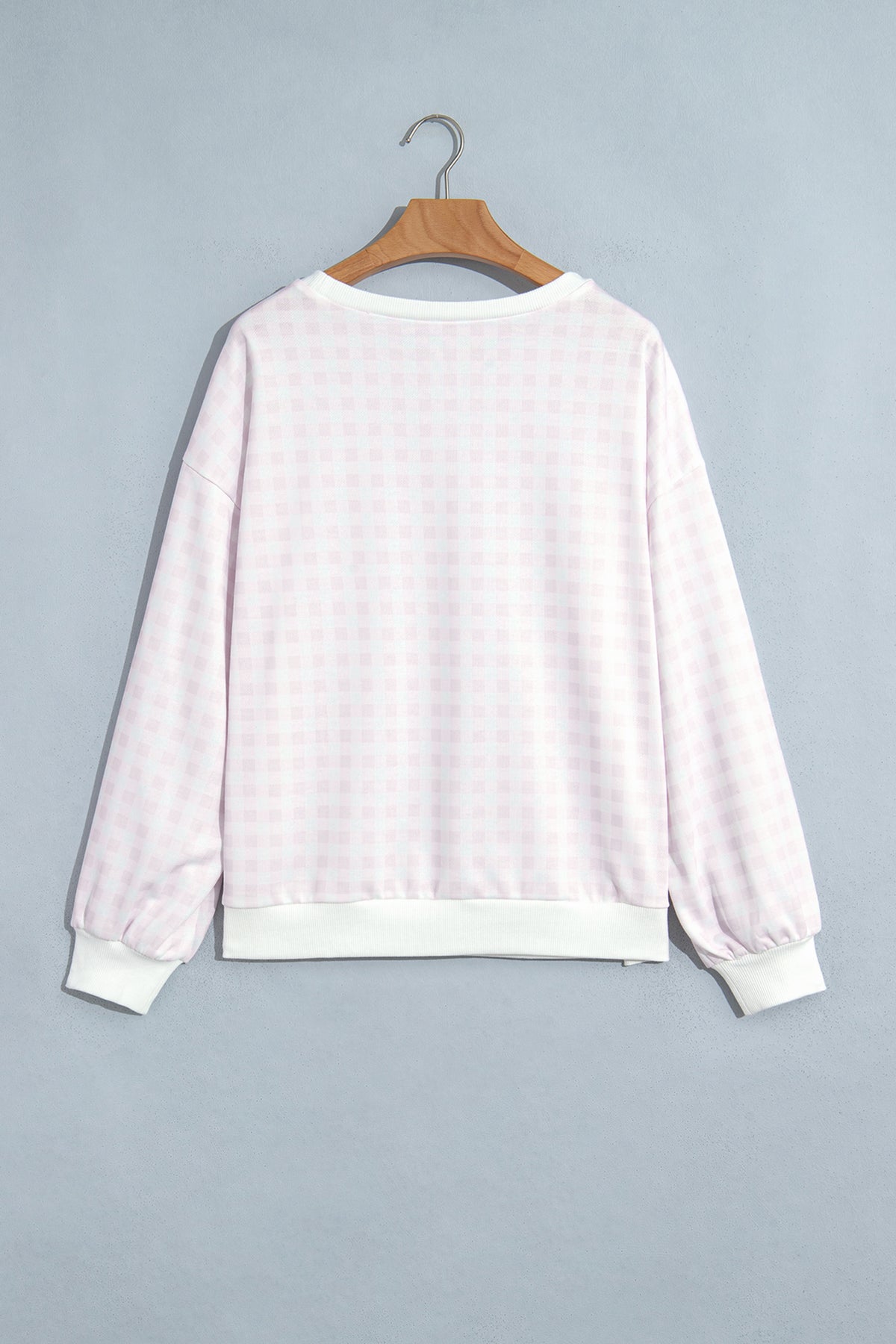 Light Blue Plaid Round Neck Long Sleeve Sweatshirt