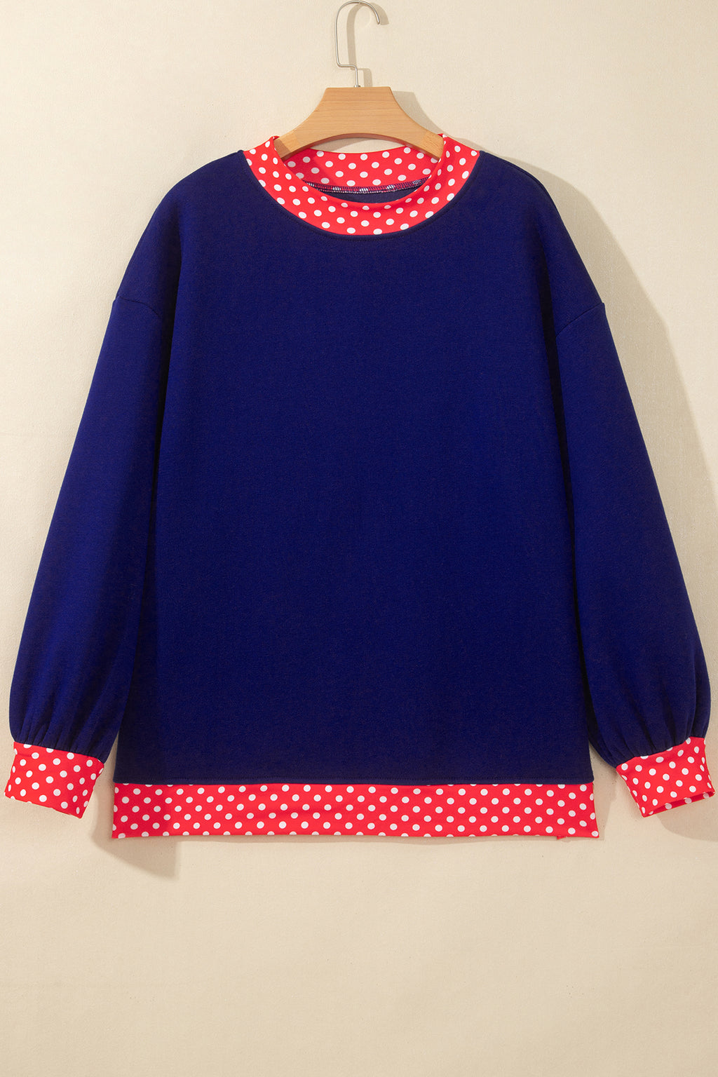 Orange Colorblock Polka Dot Contrast Trim Oversized Sweatshirt