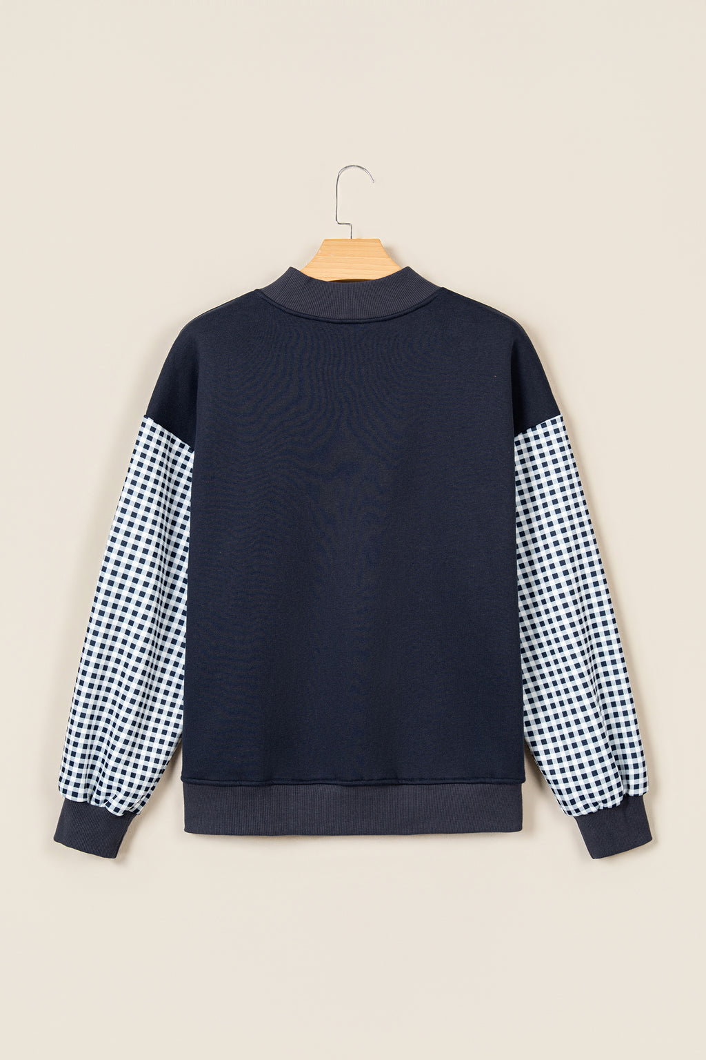 Black Plaid Sleeve Colorblock Loose Tunic Sweatshirt