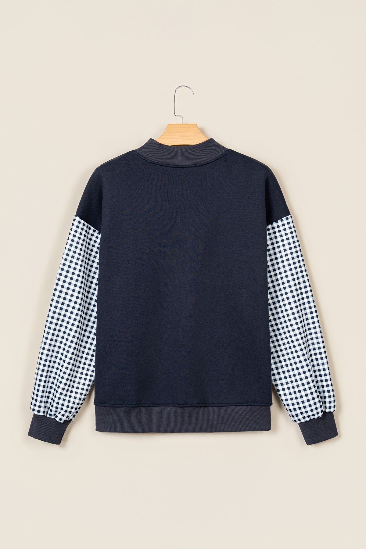 Black Plaid Sleeve Colorblock Loose Tunic Sweatshirt