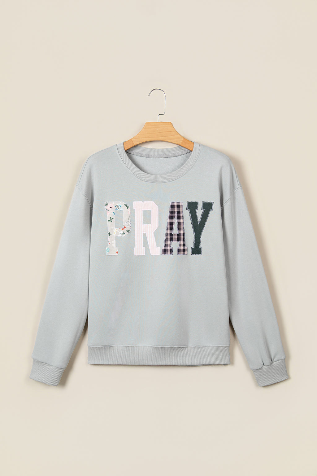 Parchment Floral Buffalo Plaid Striped Embroidered Patch Western Pullover Sweatshirt
