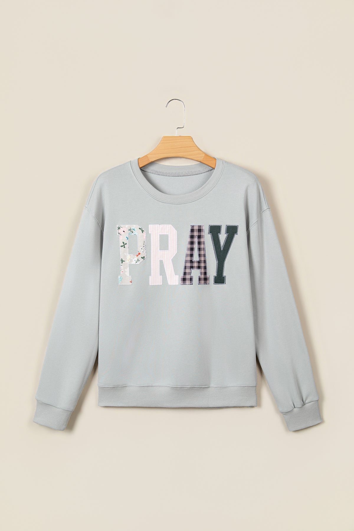 Parchment Floral Buffalo Plaid Striped Embroidered Patch Western Pullover Sweatshirt