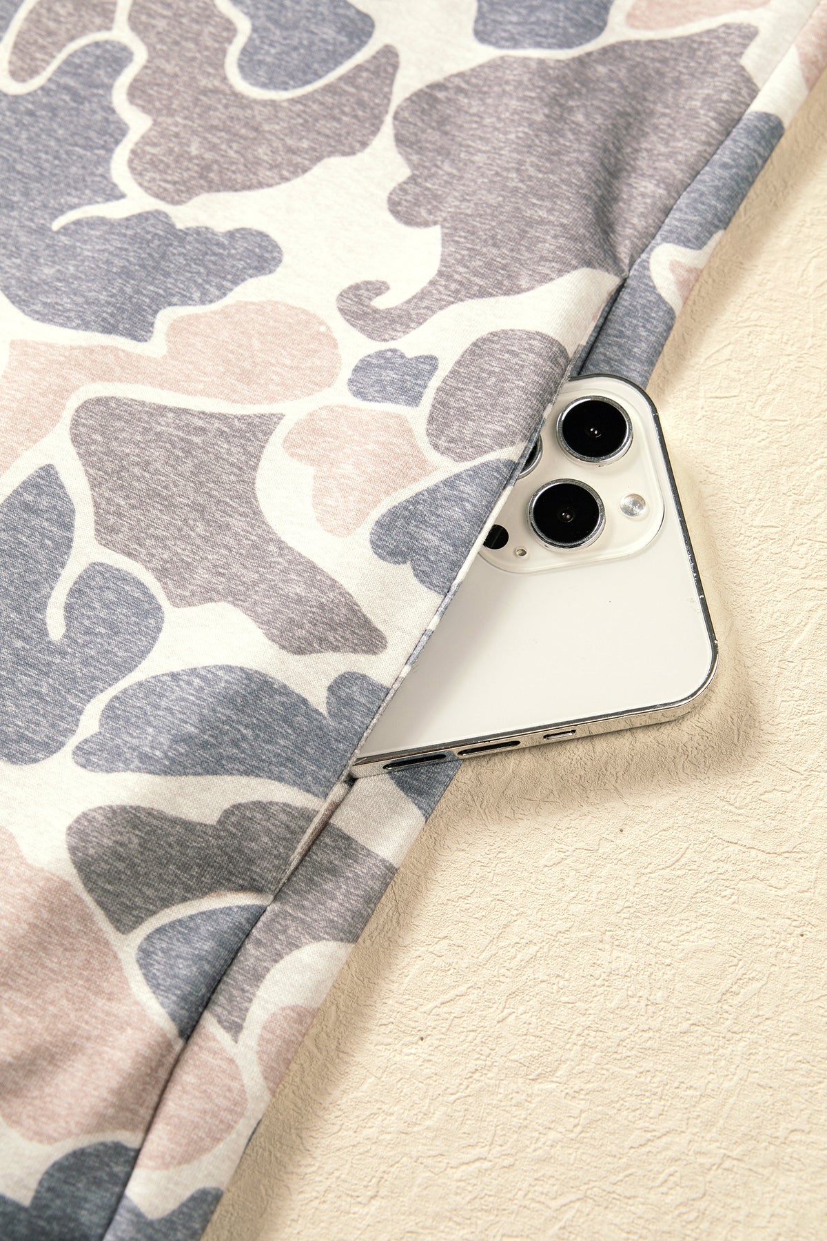 Beige Botanical Camo Print Long Sleeve Pocket Mini Dress