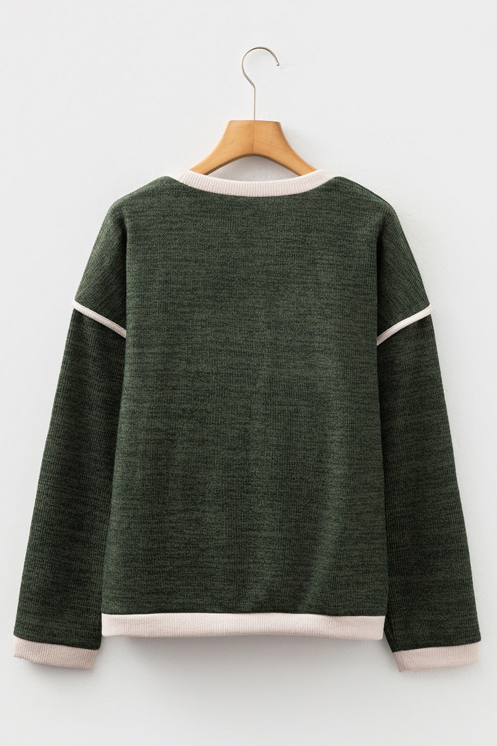 Four Leaf Clover Mallard Duck Graphic Contrast Trim Patchwork Casual Knit Top