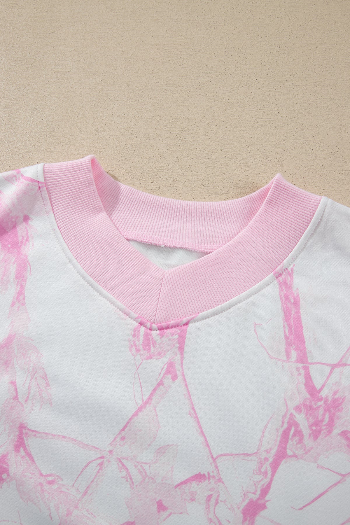 Pink Abstract Plant Print Long Sleeve V Neck Pant Set