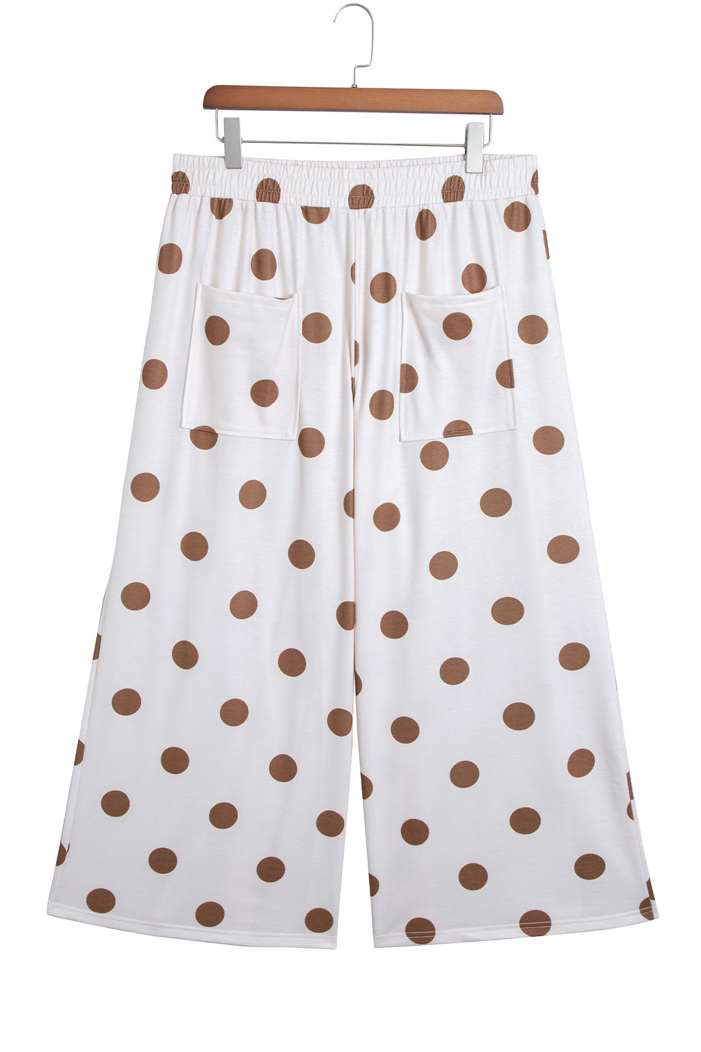 Sky Blue Polka Dot Elastic Waist Wide Leg Plus Size Pants