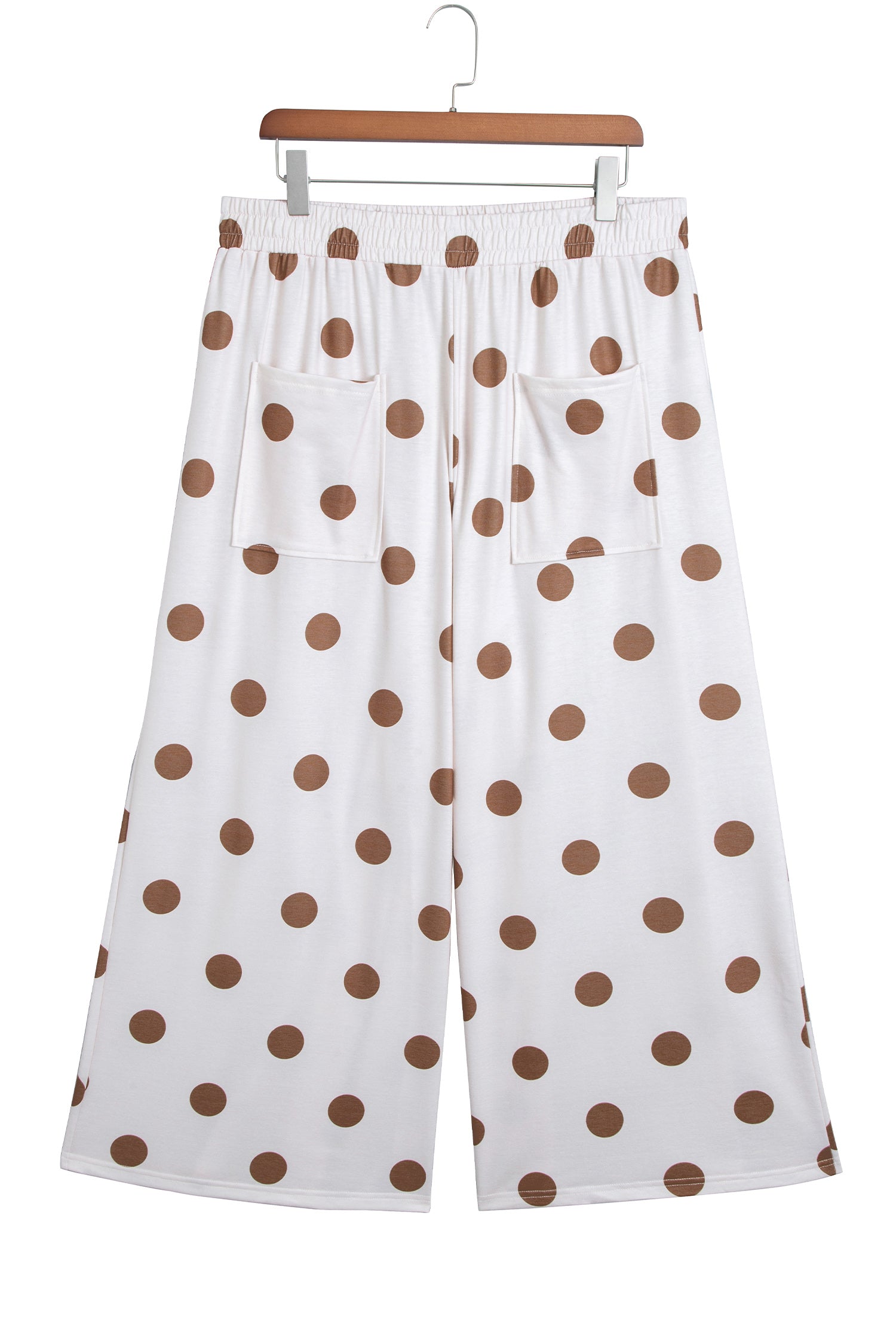 Sky Blue Polka Dot Elastic Waist Wide Leg Plus Size Pants