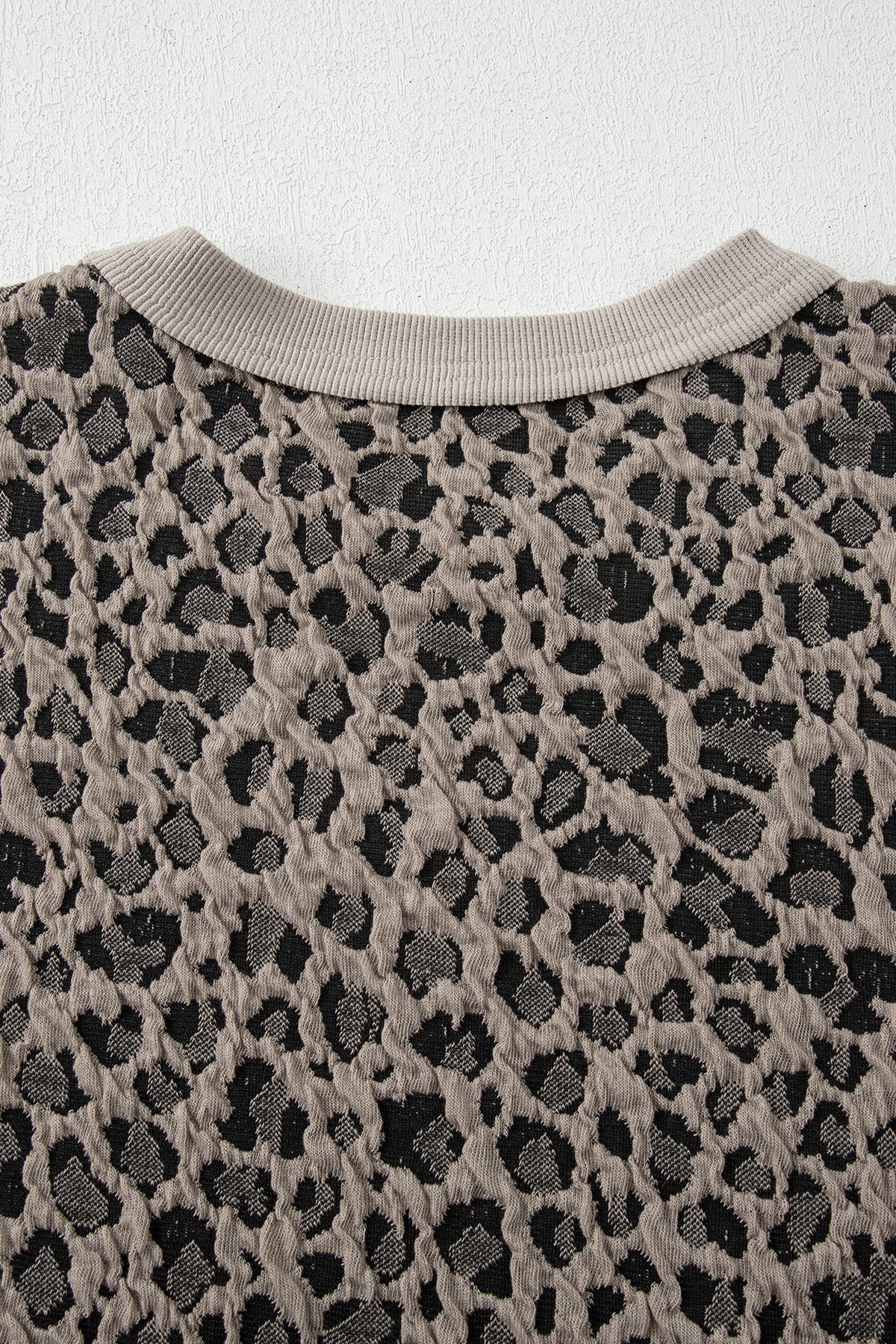 Khaki Jacquard Leopard Half Sleeve Jumper Wide Leg Pant Set