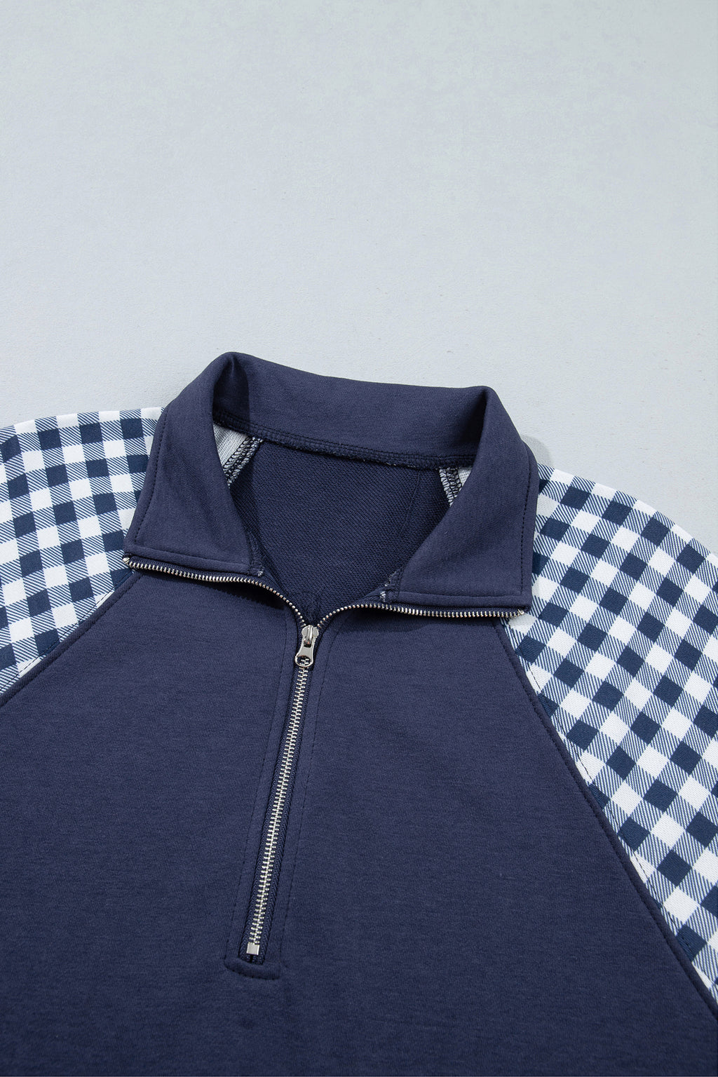 Racing Red Patchwork Plaid Pocket Quarter Zip Sweatshirt