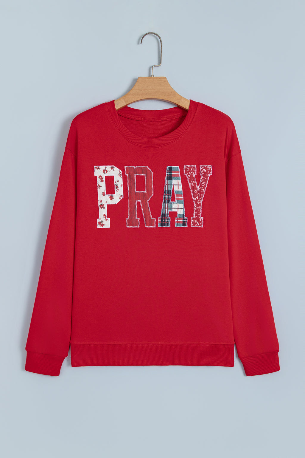 Parchment Floral Buffalo Plaid Striped Embroidered Patch Western Pullover Sweatshirt