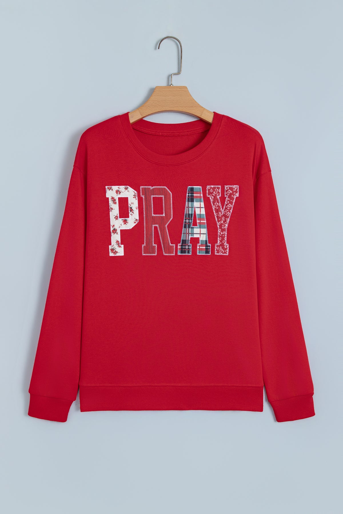 Parchment Floral Buffalo Plaid Striped Embroidered Patch Western Pullover Sweatshirt