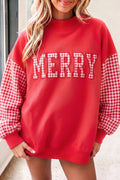 Fiery Red Gingham Plaid Oversized Pullover Sweatshirt