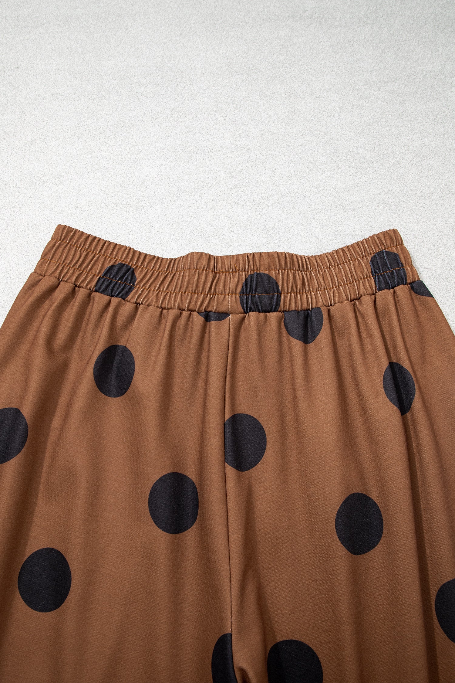 Khaki Polka Dot Wide Leg Elastic Waist Casual Pants
