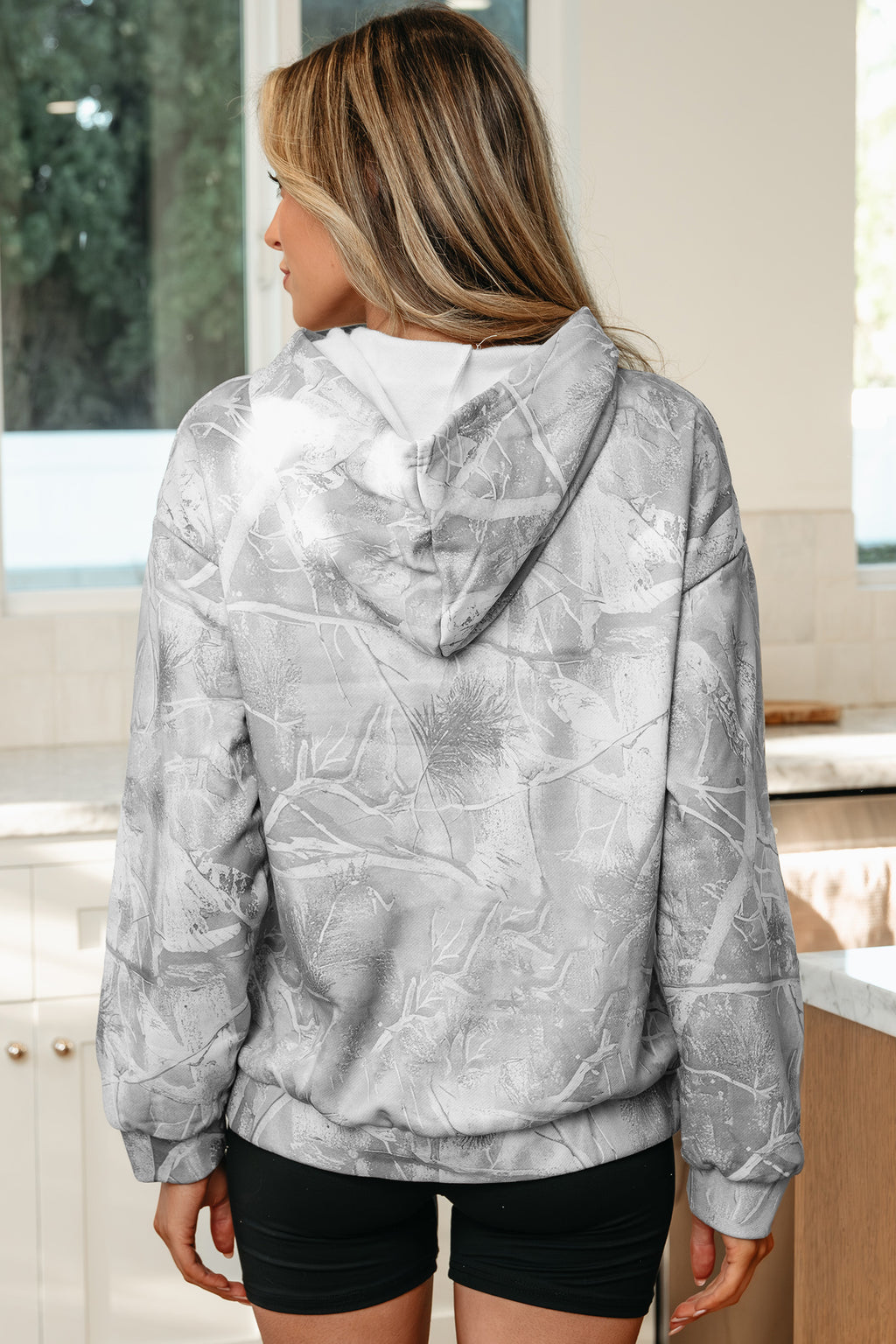 Light Pink Camouflage Woodland Print Oversized Sporty Hoodie