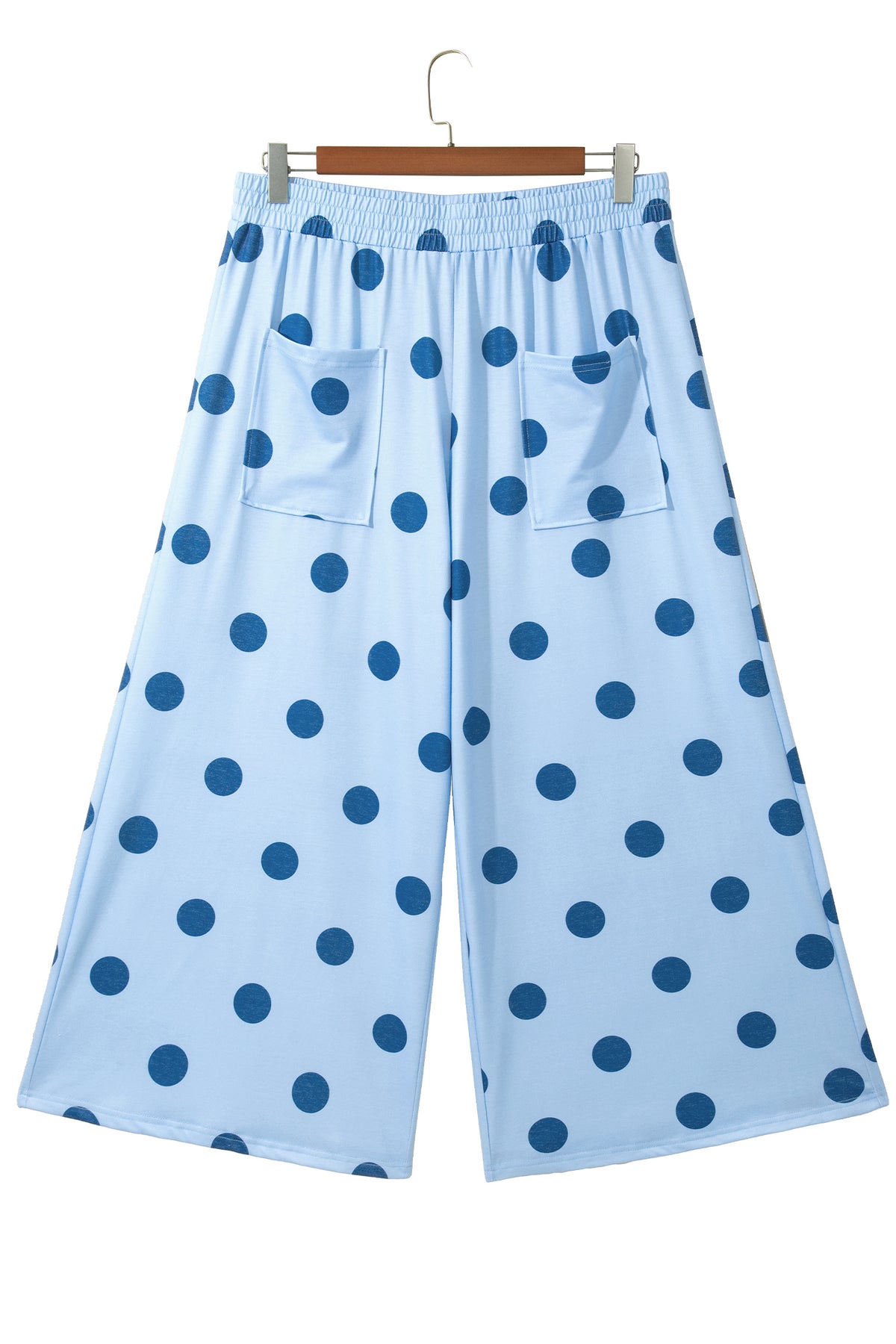 Sky Blue Polka Dot Elastic Waist Wide Leg Plus Size Pants