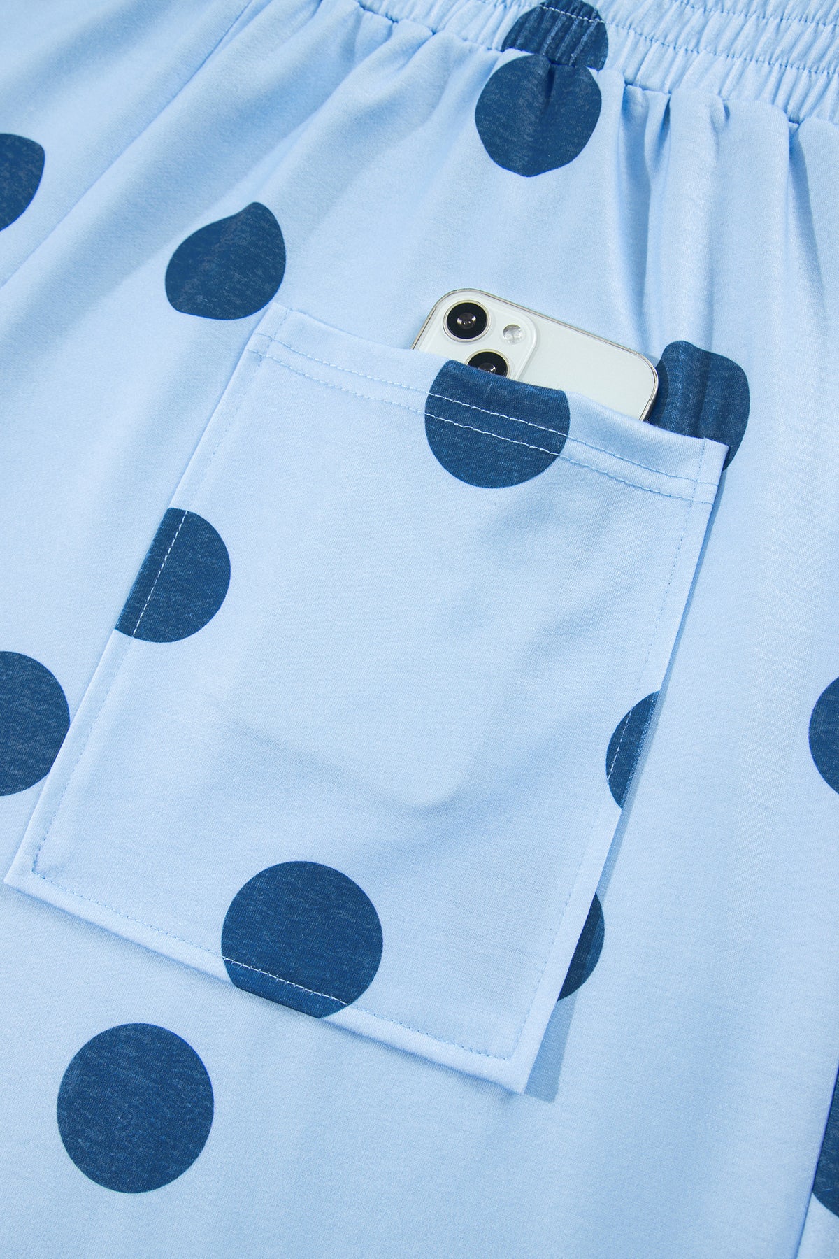 Sky Blue Polka Dot Elastic Waist Wide Leg Plus Size Pants