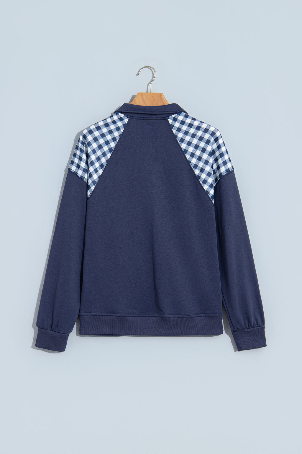 Racing Red Patchwork Plaid Pocket Quarter Zip Sweatshirt