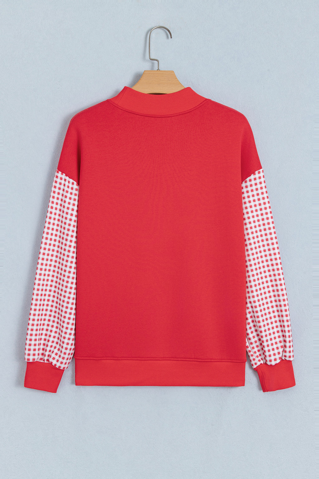 Fiery Red Gingham Plaid Oversized Pullover Sweatshirt