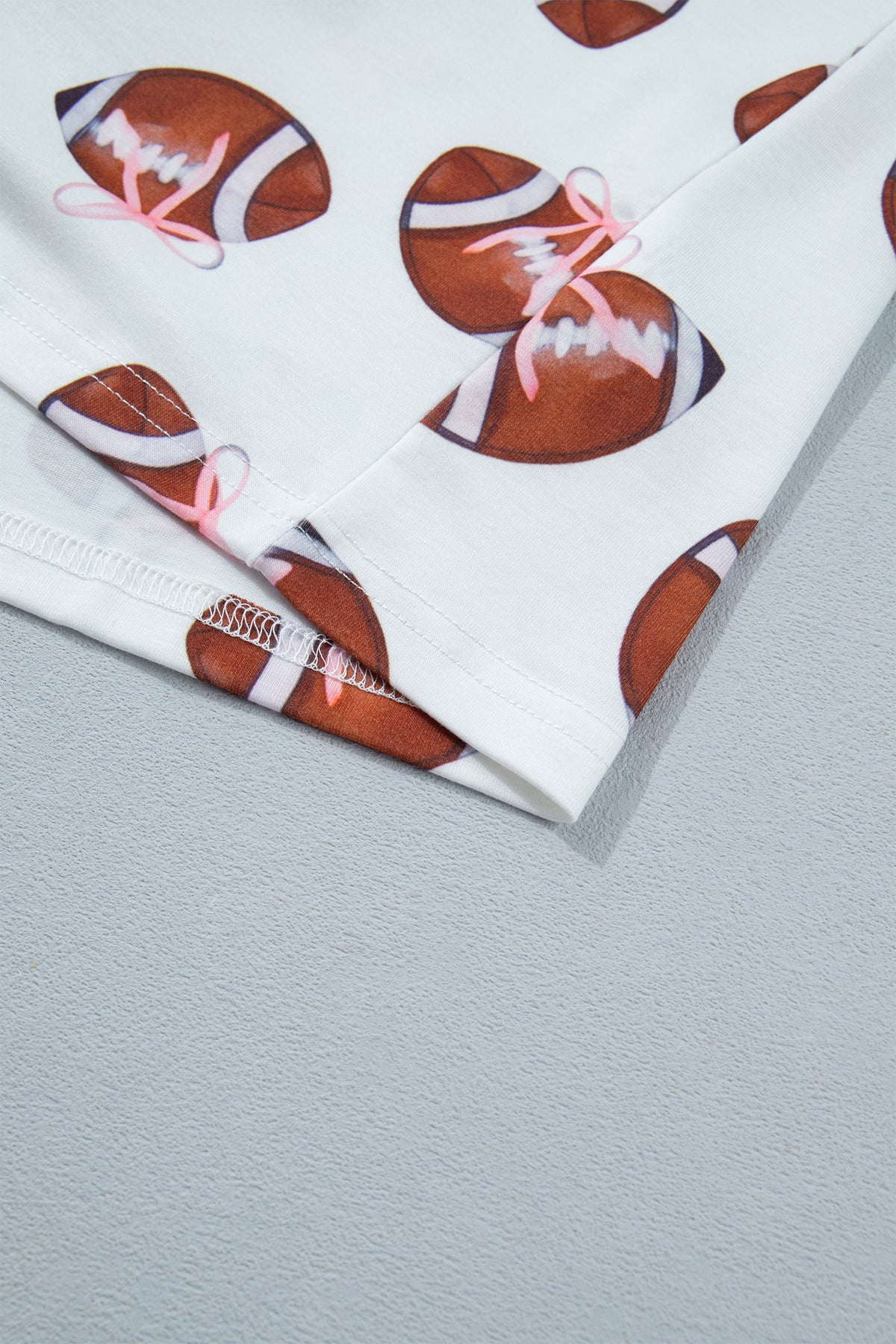 White Rugby Print Short Sleeve Button Down Top Loose Pants Game Day Pajama Set