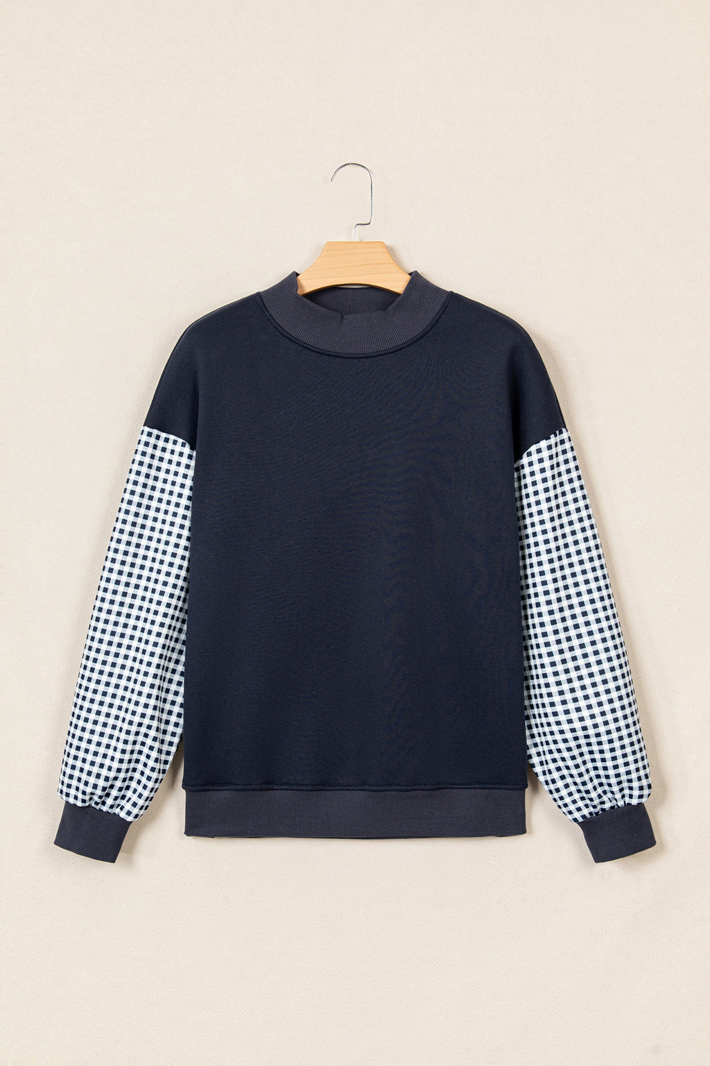 Black Plaid Sleeve Colorblock Loose Tunic Sweatshirt