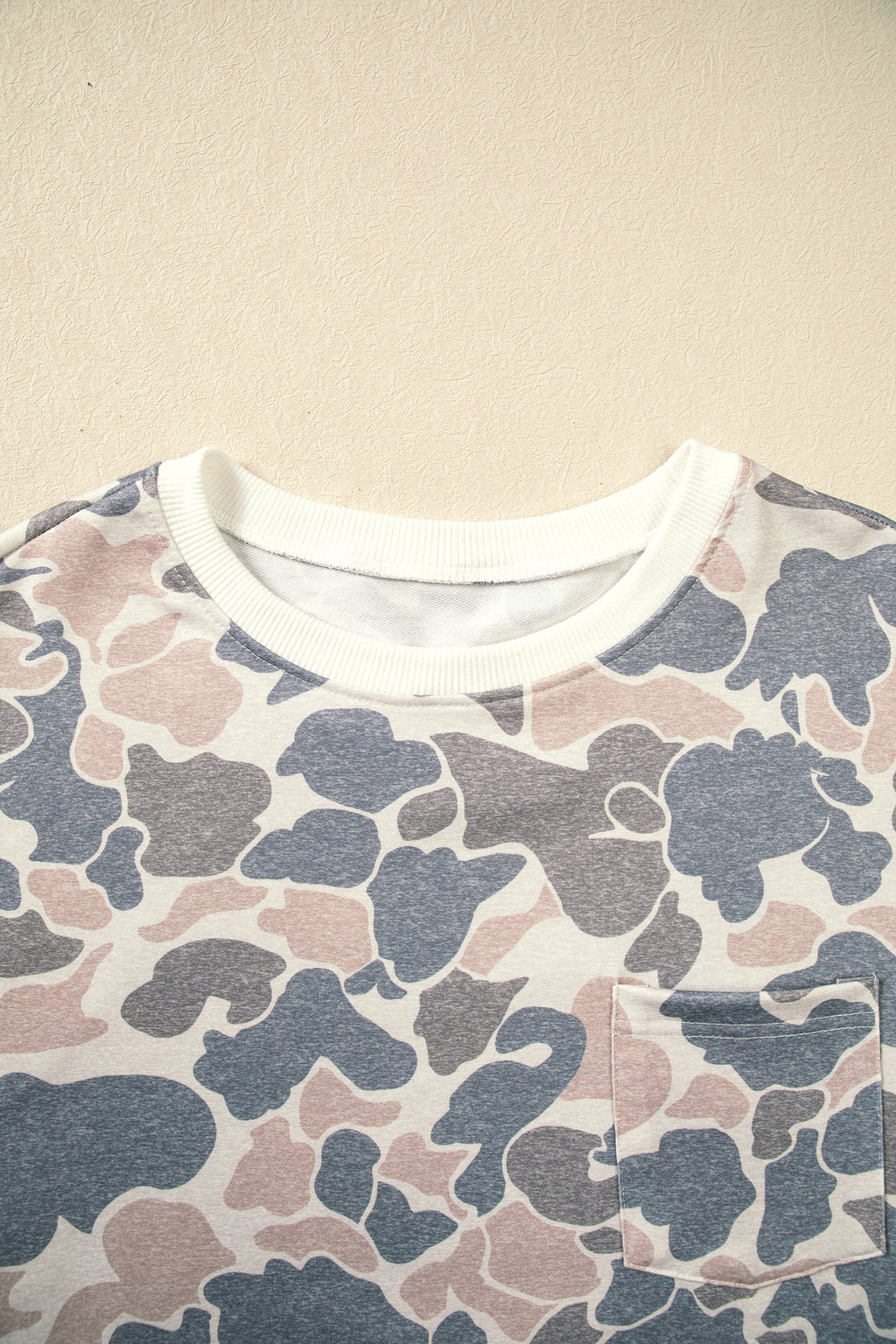Beige Botanical Camo Print Long Sleeve Pocket Mini Dress