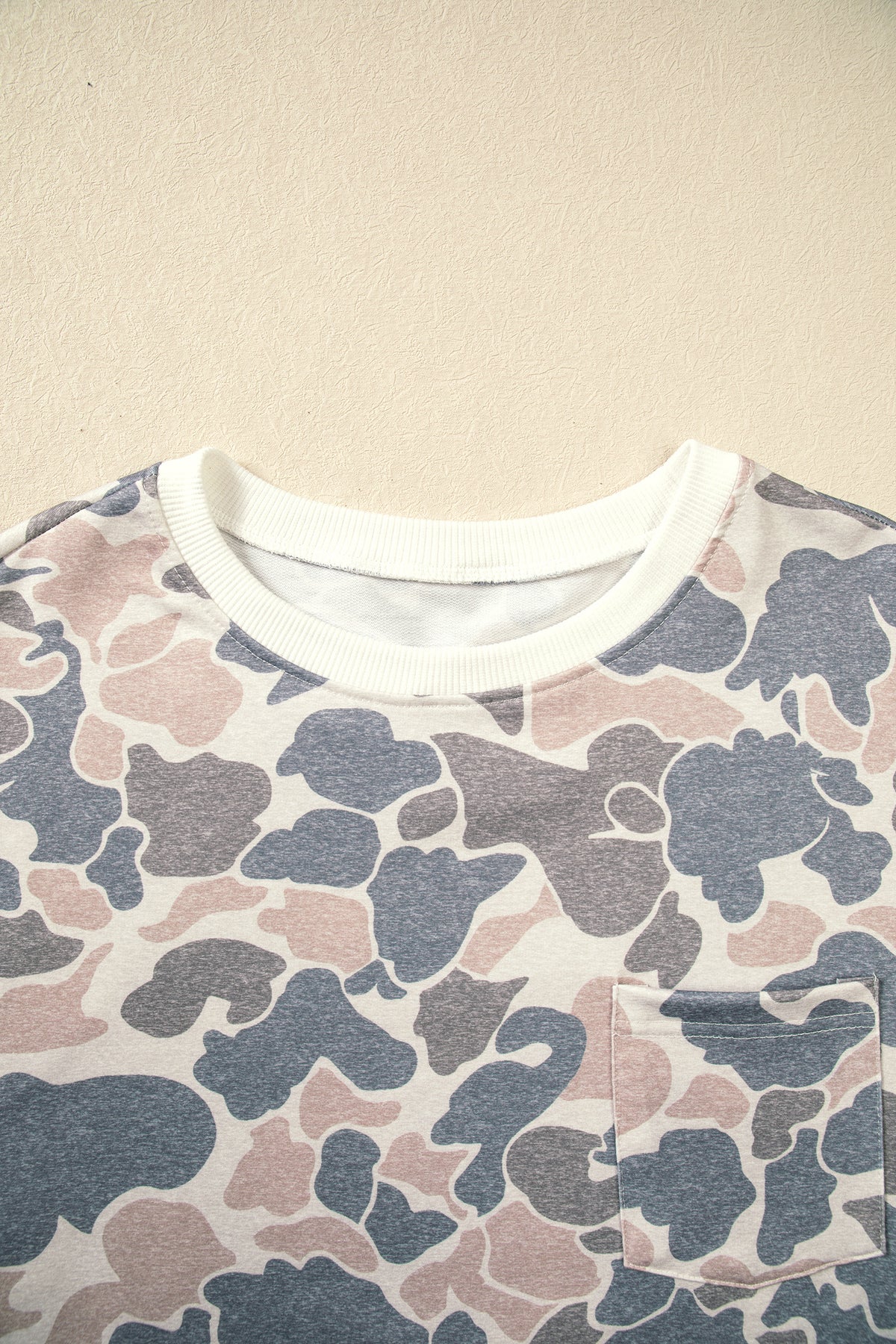 Beige Botanical Camo Print Long Sleeve Pocket Mini Dress