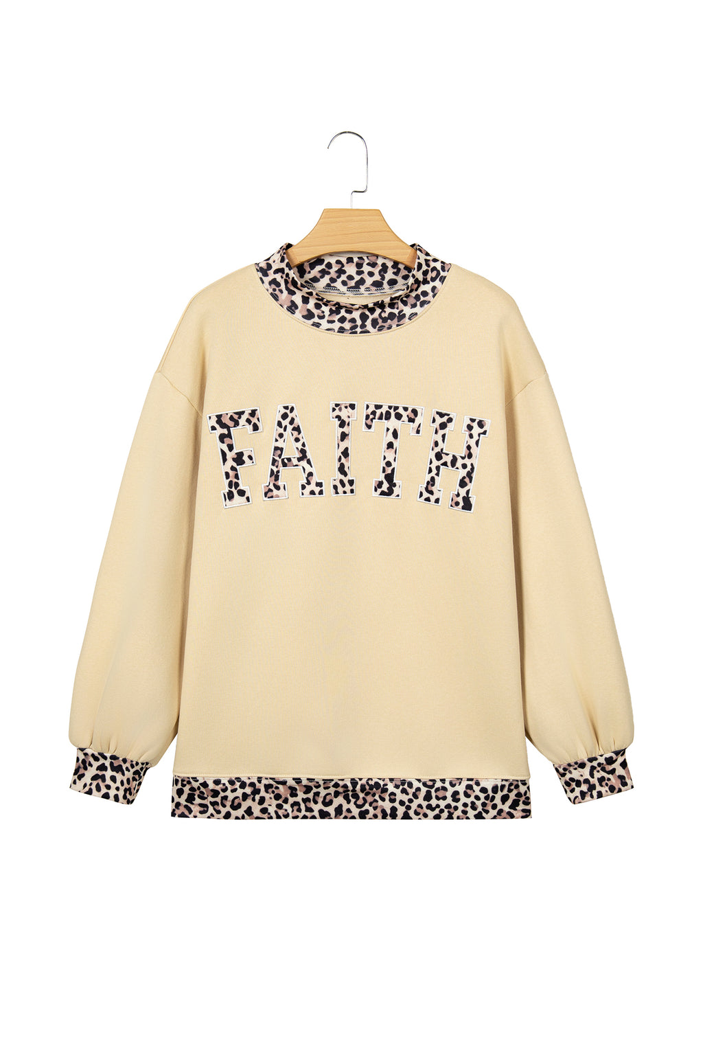Coffee Polka Dot Trim High Neck BLESSED Letter Graphic Baggy Sweatshirt