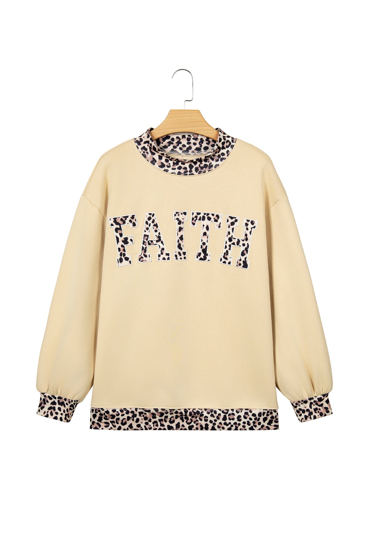 Coffee Polka Dot Trim High Neck BLESSED Letter Graphic Baggy Sweatshirt