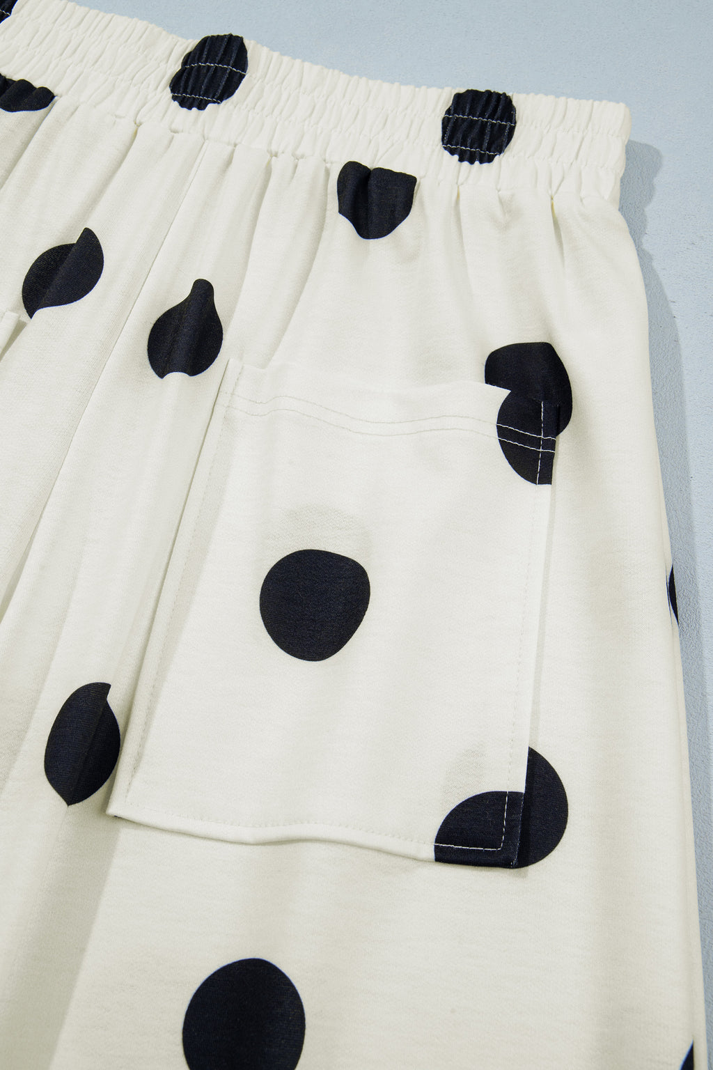 Khaki Polka Dot Wide Leg Elastic Waist Casual Pants