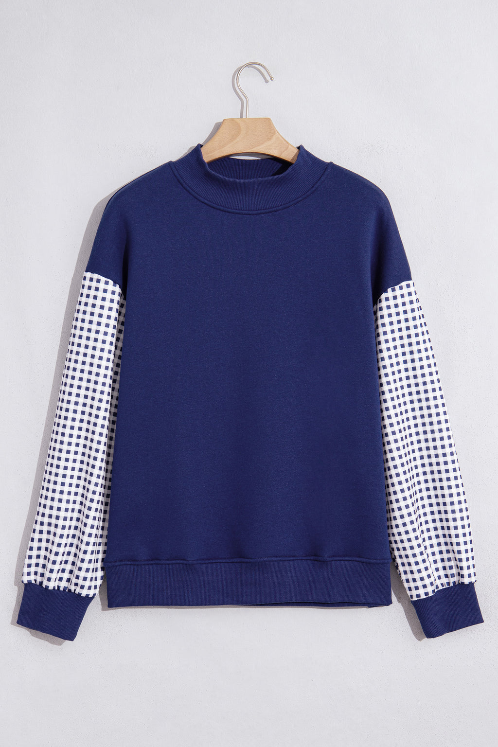 Black Plaid Sleeve Colorblock Loose Tunic Sweatshirt