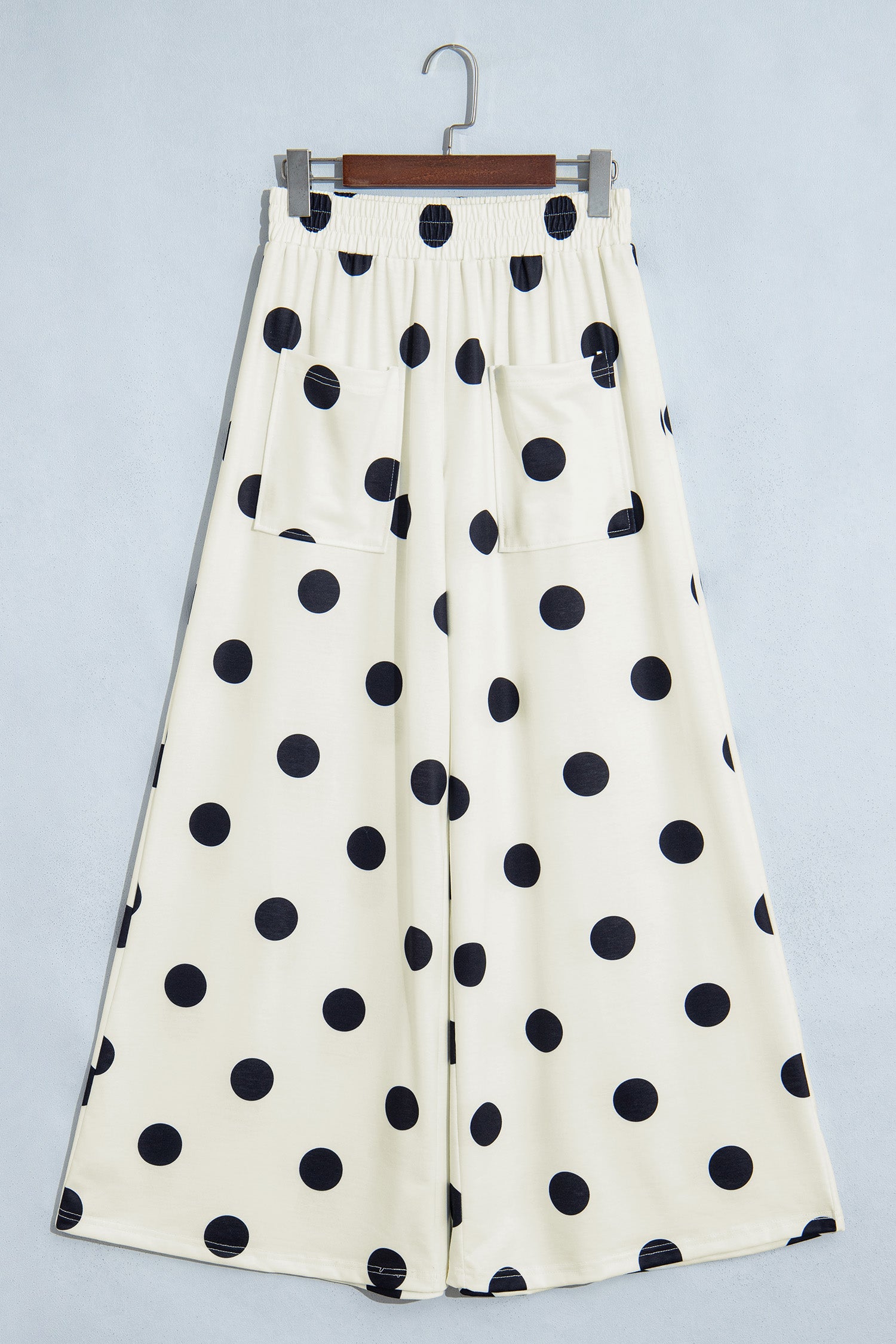 Khaki Polka Dot Wide Leg Elastic Waist Casual Pants