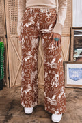 Brown Western Print Casual Shift Jeans