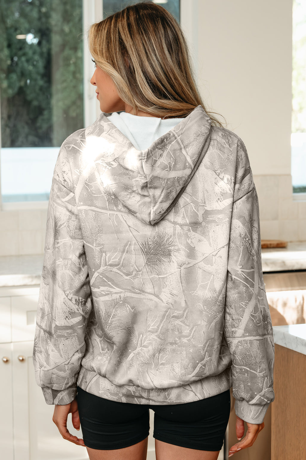 Light Pink Camouflage Woodland Print Oversized Sporty Hoodie