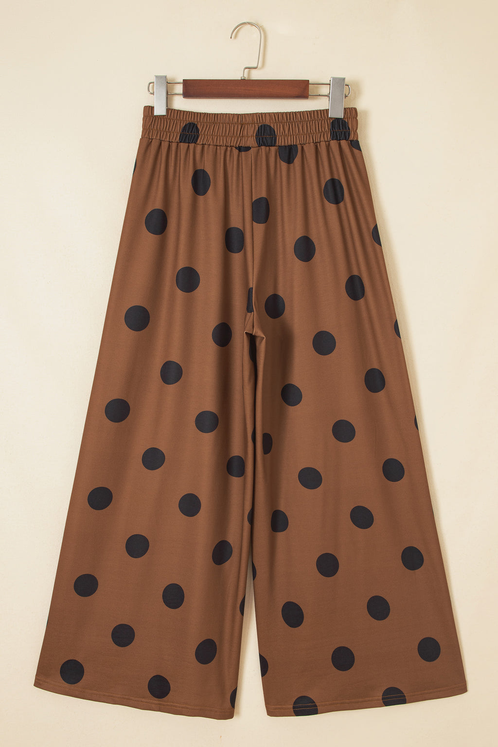 Khaki Polka Dot Wide Leg Elastic Waist Casual Pants