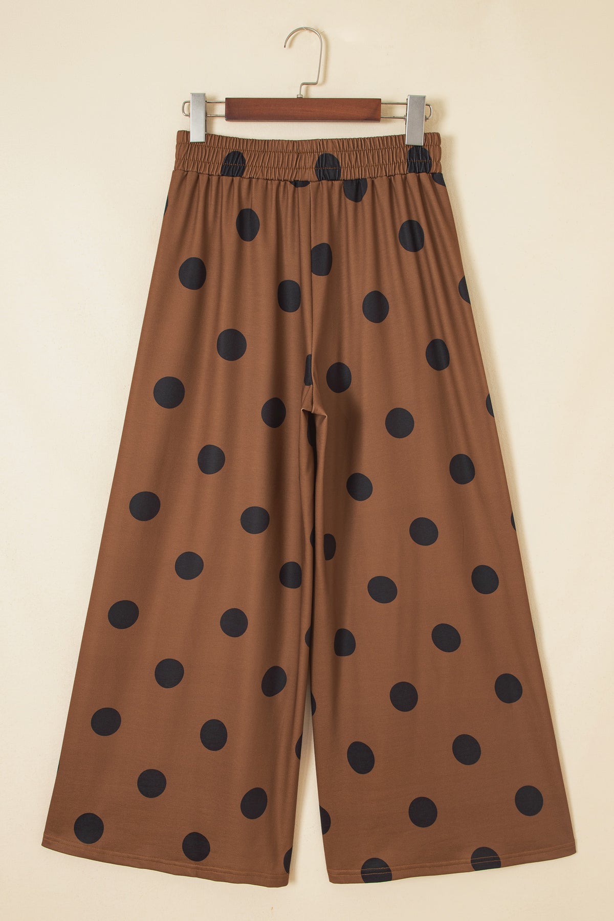 Khaki Polka Dot Wide Leg Elastic Waist Casual Pants