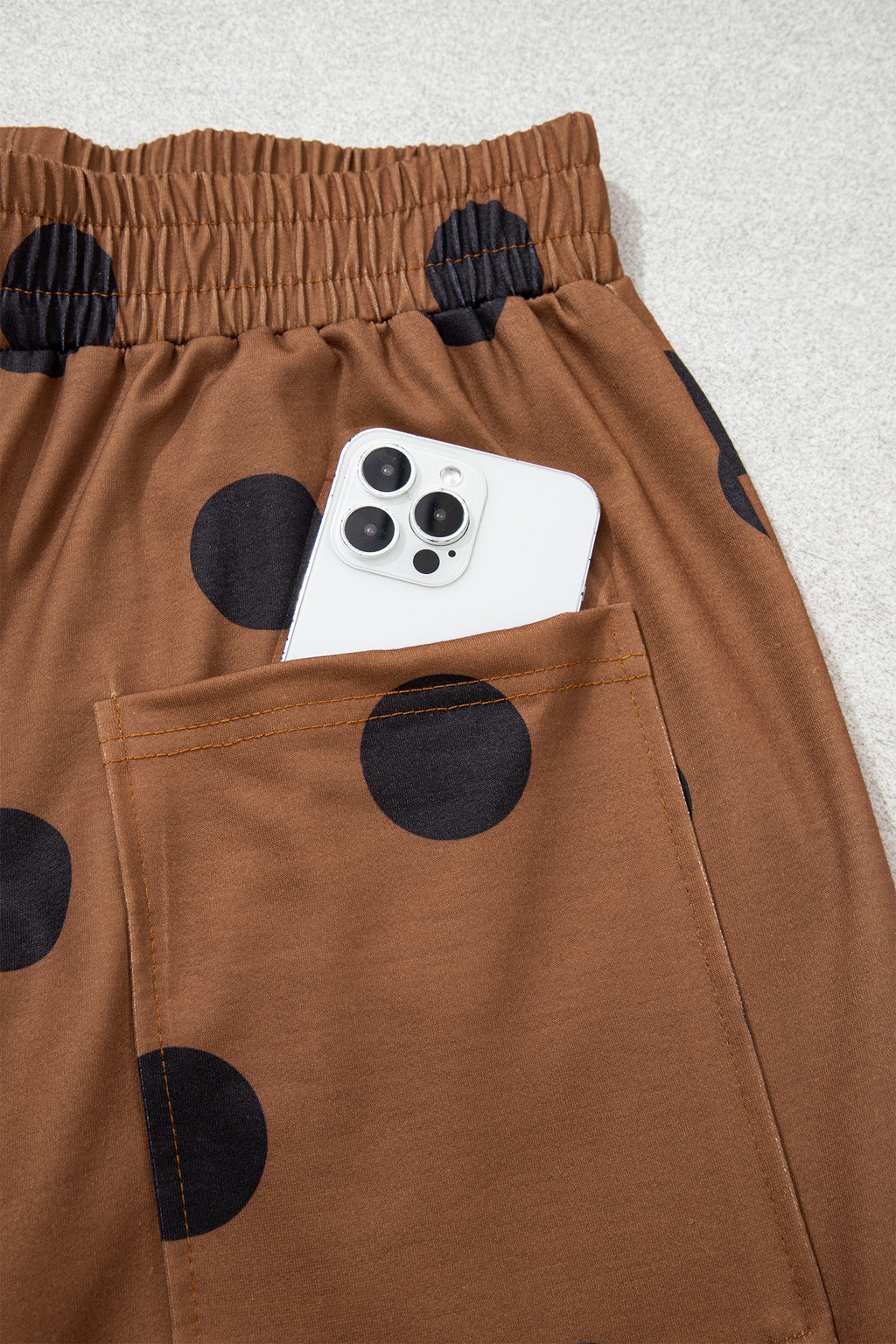 Khaki Polka Dot Wide Leg Elastic Waist Casual Pants